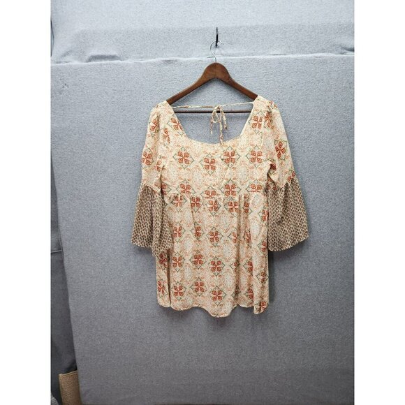 Umgee Womens Boho Floral Print Bell Sleeve Tunic Top S/M Beige & Orange - Picture 4 of 4